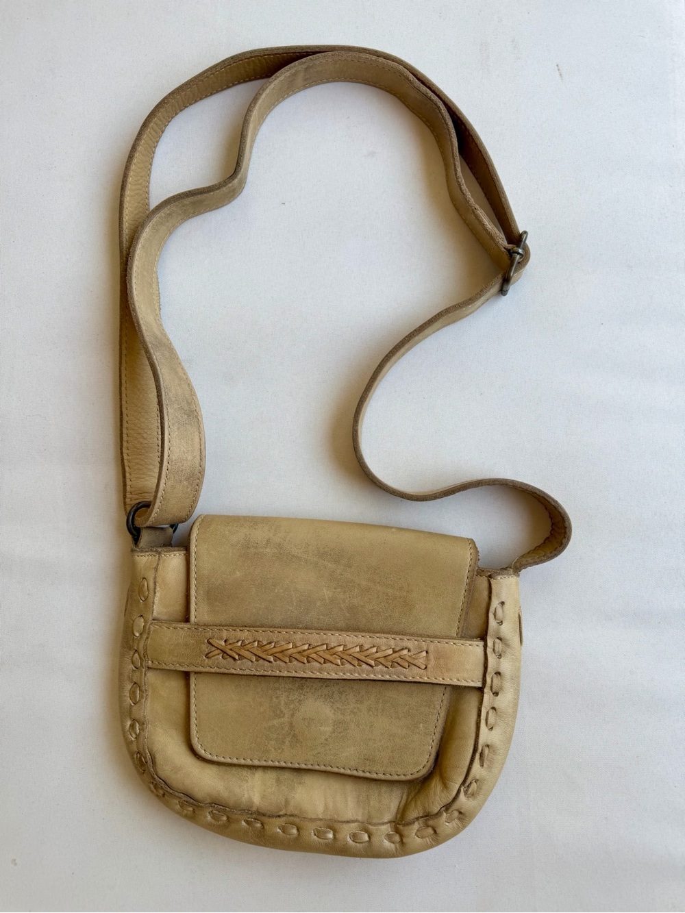 Bed Stu Braided Flap Crossbody Bag in Tan